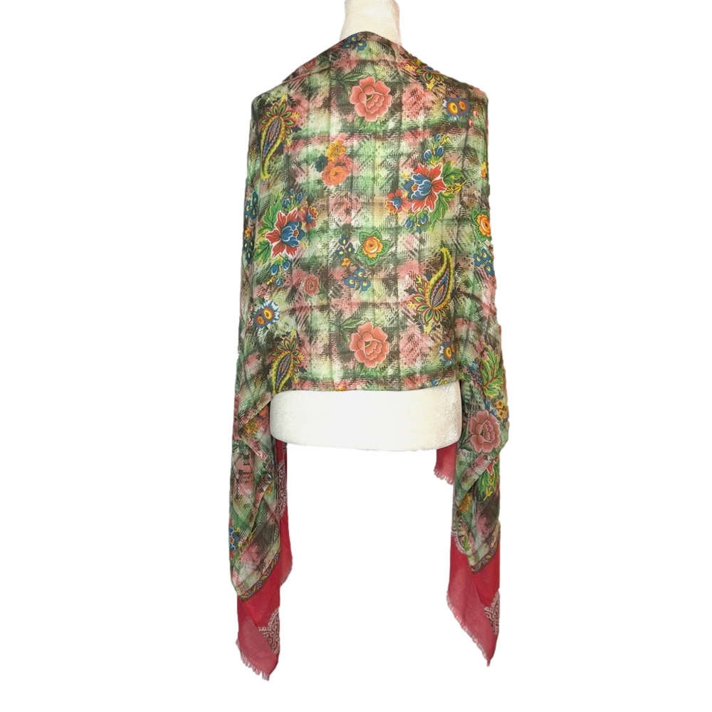 Multicolour plaid, floral and paisley scarf